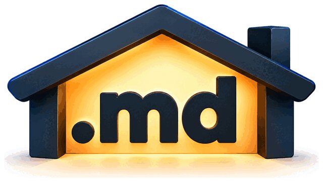 A dark house with a glowing ".md" inside it — the mdhouse logo.